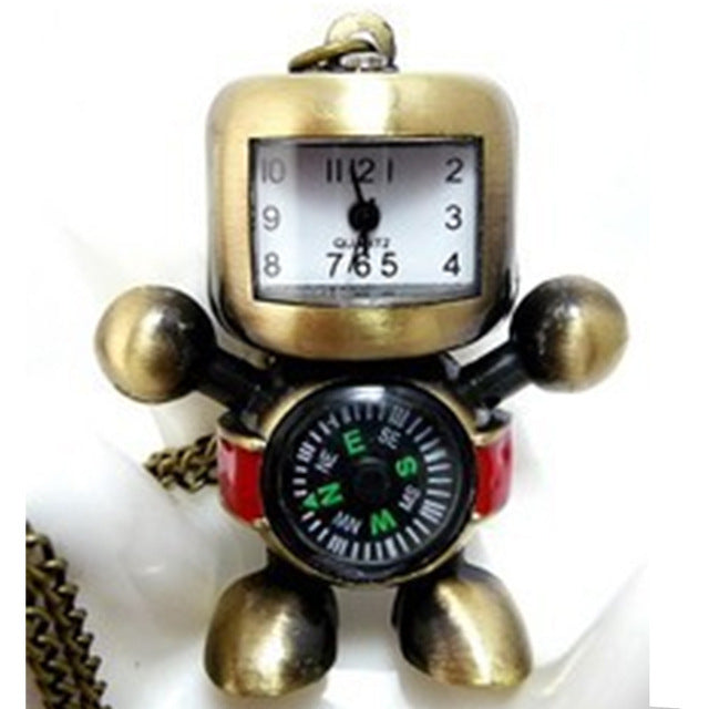 Robot Watch and Compass Pendant Necklace